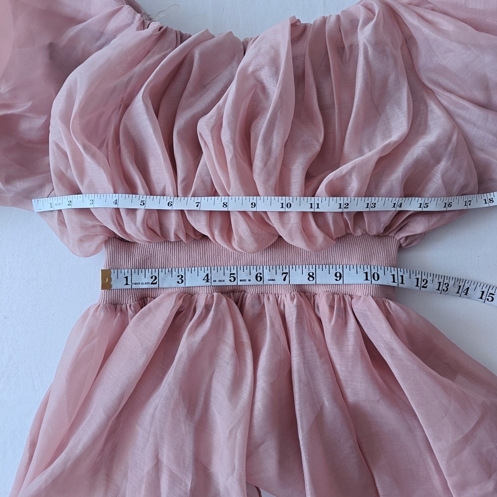 Akira Dusty Pink Off Shoulder Smocked Peplum Blouse Ruched Lantern Sleeve Small - Picture 4 of 7